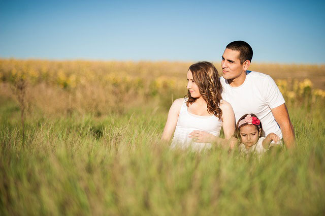 young family in meadow